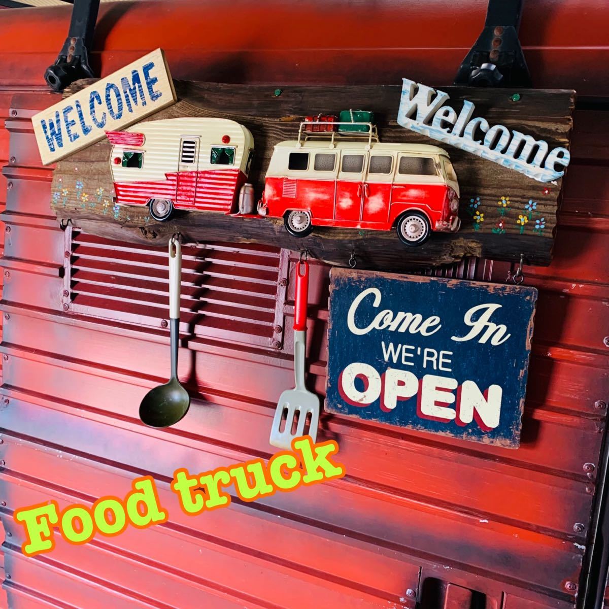 美式复古风格 / OPEN & WELCOME 标志 / 营业标志 (大众巴士) #商店设备 #厨房车 #活动车, 手工制品, 内部的, 杂货, 其他的