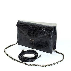  car i knee black ko leather crocodile chain party bag shoulder bag clutch bag lady's bag black 6563