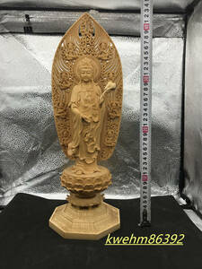  43cm 極上質 観音菩薩 木彫仏像 精密細工 仏教工芸品 祈る厄除 