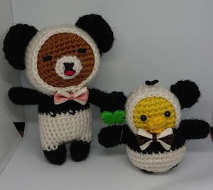 [ hand made ] Panda . around . Rilakkuma & yellow itoli knitting hand-knitted *.