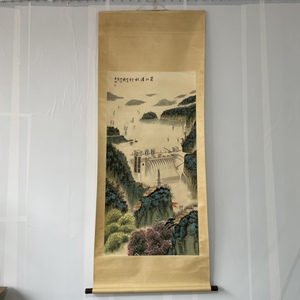 【聚寳齋*中堂画*山水圖*錢松巖】手工畫 掛軸 賞物 中国古美術 時代物