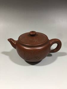 【聚寳齋*紫砂精彫 紫砂壺*蘭香壺】茶壺 茶道具 中国古美術 時代物 容量：400cc