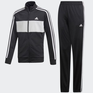  Adidas 3 полоса s джерси верх и низ в комплекте 130cm черный / серый детский Kids воротник-стойка жакет & брюки выставить 