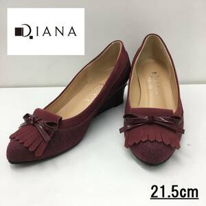 NZ1313●DIANA WELL FIT パンプス●21.5●ピンク系 ボルドー ワインレッド リボン フリンジ ダイアナ ウェル フィット