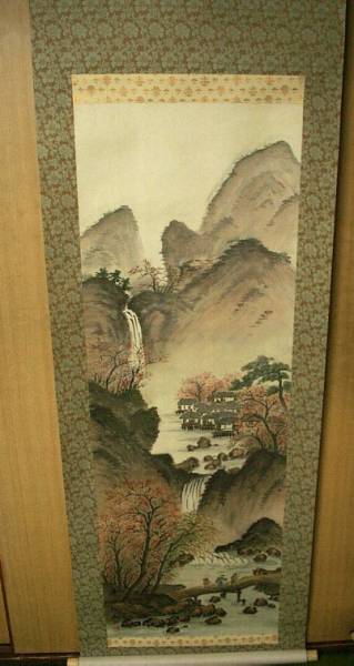 d◆♪Mer★ Nakamura Teiseki, parchemin suspendu [paysage] peint à la main, Peinture, Peinture japonaise, Paysage, Vent et lune