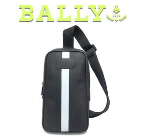 【未使用品 超美品】 バリー BALLY ボディバッグ ショルダーバッグ スリングバッグ 鞄 ストライプ レザー ブラック メンズ レディース 軽い