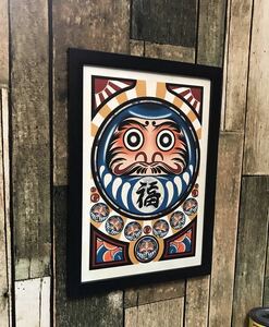 .. thing better fortune blue color luck .. 7 rotation ..... except . black color frame .. up daruma art frame A4 size 7 rotation ..