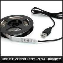 USB 防水 LEDテープライト RGB 多色発光 3チップ 1m 調光器付き DC5V 10個_画像3