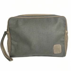 [ Dunhill ] genuine article dunhill second bag Logo motif clutch bag gray color series × Brown color series leather ×PVC for man men's France made 