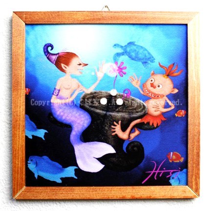 Regalo de cumpleaños Hombres Mujeres Pintura elegante Arte gráfico Colgante de pared Decoración de pared Enmarcado Imagen de Kijimuna Chibi Sirena y flor Huevo S Tamaño 4, obra de arte, cuadro, gráfico