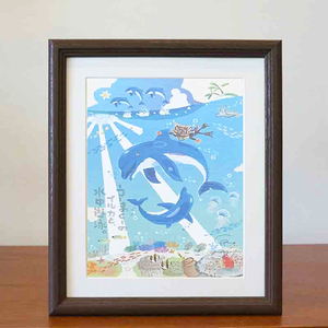 Art hand Auction 带框画壁挂室内艺术时尚生日礼物岛屿颜色 L 尺寸 No.017 / Umaku - 与海豚一起水下游泳, 艺术品, 绘画, 形象的