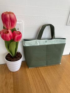 【ハンドメイド】12 バッグインバッグ グリーン×水玉