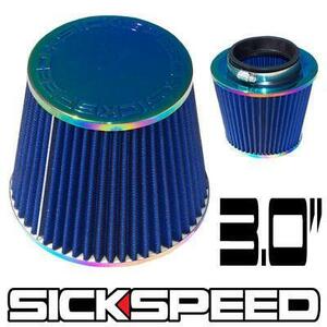 SICKSPEED　汎用エアクリーナー クロームｘブルー パイプ径76mmに対応 USDM JDM シックスピード エアクリ エアフィルター