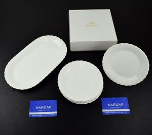 【1361】NARUMI サンドイッチトレイ 30cm パン皿 17cm 5枚 まとめて◆ナルミ シルキーホワイト ボーンチャイナ 美品 保管品
