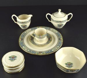 【1275】USED美品◆LENOX AUTUMN デミタスマルチセット◆レノックス オータム カップ ソーサー クリーマー シュガーポット プレート ボウル