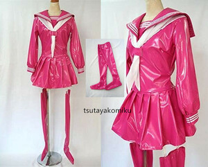  high quality new work woman king enamel sailor long sleeve pink costume play clothes manner shoes . wig optional 