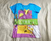 ETRO エトロ 総柄 鳥 虫 花柄 ロゴ プリント Vネック Tシャツ カットソー マルチ イタリア製 ◇3_画像2