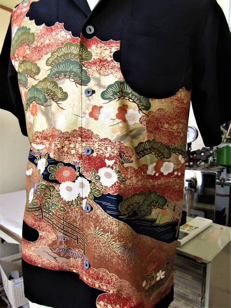 冠婚着物:アロハシャツ!リメイク和花観:シルク素材!