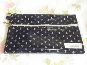 * hand made *W fastener. Flat pouch | navy blue. ... pattern ⑥| mask case . hygienic supplies. to the carrying .| double fastener 