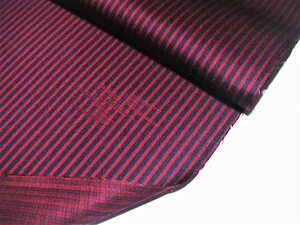 着物はぎれ(古布）化繊繻子織　赤/黒ストライプ (37x202cm)