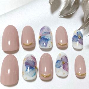 新品 ネイルチップ 紫陽花ネイル ジェル ネイル ハンドメイド
