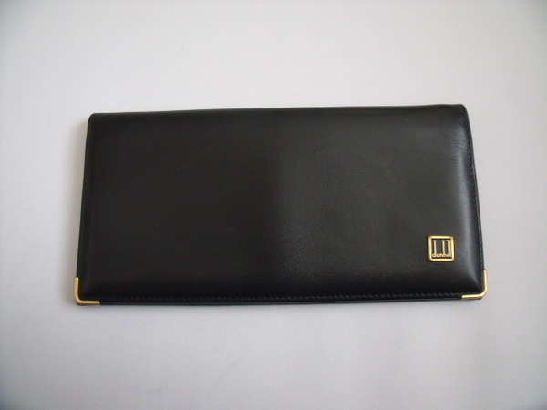$ 美品 $ ◆ dunhill ◆ ダンヒル ◆ 本革 レザー素材・ 2つ折 長財布 札入れ ◆ 小銭入れ付き ◆ ロゴプレート◆ 黒 ブラック ◆ 送料無料