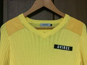 AVIREX Belle Avirex bell длинный рукав вязаный cut and sewn F размер (M~L размер соответствует ) желтый тонкий свитер бесплатная доставка 