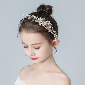 ヘアアクセサリー 髪飾り ヘッドドレス 女の子 花柄ティアラ カチューシャ　ゴールド　かんざし　和装小物