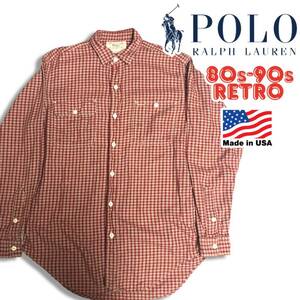80s-90s USA製 ポロ ラルフローレン 白タグ ワークネルシャツ M POLO Ralph Lauren ラルフ POLO COUNTRY RRL ポロカントリー ポロカン