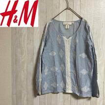 H&M★エイチアンドエム★レース ブラウス カットソー★サイズ32　2-183_画像1