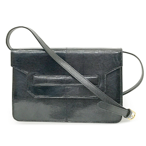 [Medium beauty goods] YVES SAINT LAURENT Shoulder bag Black lizard & times; Cowhide BR, stomach, Yves Saint Laurent, Bag, bag