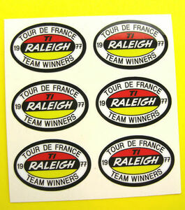 送料無料 RALEIGH Tour De France 1977 STICKER DECAL ステッカー シール デカール 6枚セット 33mm x 22mm