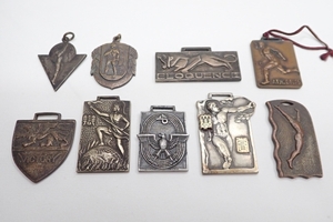 Z087　ピン　バッジ　学生大会　競技会など　9点セット　昭和初期～　アンティーク/大会/記念　Japanese Antique badge　1930s