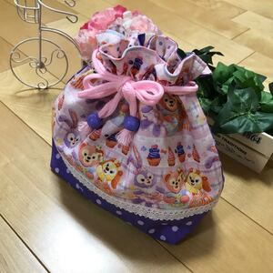 お弁当袋★カップケーキ柄 パープル系 ランチ巾着 ハンドメイド 入園