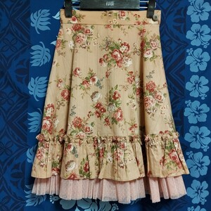 Innocent Worldino cent world flared skirt rose pattern pink size M new goods size M Roth goli