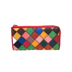  Ostrich long wallet 2026 light weight Grimm zon patchwork L character fastener long wallet ostrich multicolor × red lady's new goods 