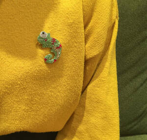 Art hand Auction [Fait main] Colle Déco★☆Jolie broche caméléon☆★Swarovski♪, Accessoires pour femmes, broche, autres