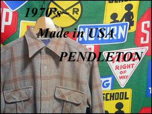 ★美品★USA製アメリカ製PENDLETONペンドルトンビンテージ100%ピュアウールシャツMサイズ70s70年代シャドーチェックオンブレーチェック