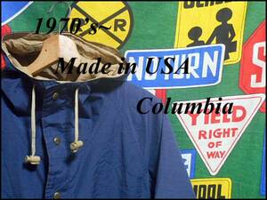 ★希少サイズ★USA製アメリカ製ビンテージショート丈マウンテンパーカColumbiaコロンビア70s70年代ネイビー紺色OLDタグ初期タグX-Small