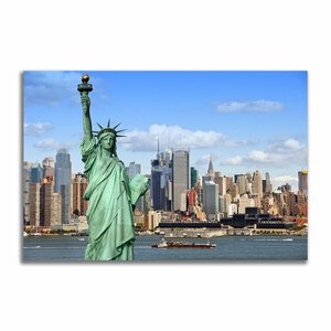 ニューヨーク New York ポスター ボード パネル フレーム 75x50cm 夜景 景色 自由の女神 インテリア グッズ 絵 雑貨 写真 アート アメリカ