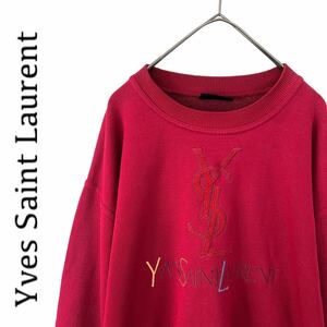 【送料無料】Yves Saint Laurent イブサンローラン　スウェット　トレーナー　YSL ビッグロゴ ゆるダボ　ビッグシルエット ボルドー　赤