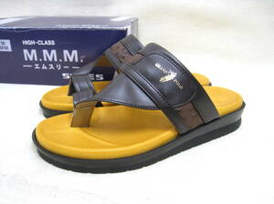 新品■M-THREE エムスリー 紳士 柔らかインソール サンダル 靴 メンズ サイズS チョコ 日本製