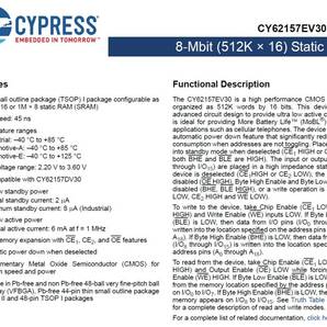 【未開封・動作未確認】CYPRESS CY62157EV30LL-45ZSXI 8Mbit(512k×16) 6個セットの画像5