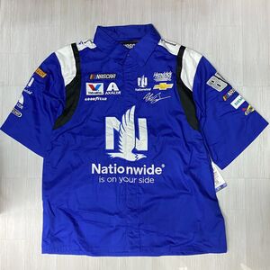 全米最強モータースポーツ 【L】 NASCAR ナスカー JHデザイン PIT ピットクルーシャツ 青 NationWide デイル アーンハートJr 刺繍 パッチ