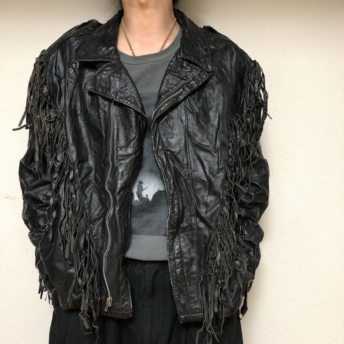 美品 ラム革フリンジジャケット-