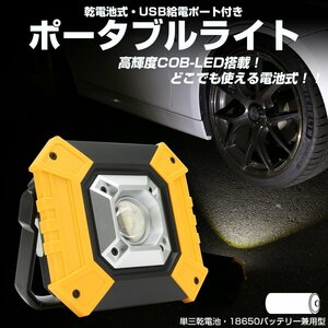 LED ポータブルライト 10W COB 乾電池 18650バッテリー兼用 懐中電灯 ワークライト USB出力 モバイルバッテリー機能付き Y-125