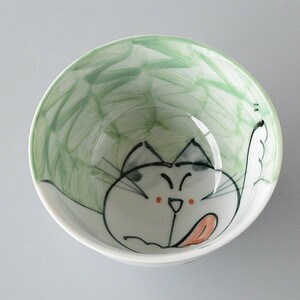 Art Auction Reisschüssel, Reisschüssel, handbemalte Katze, lachende Katze, winkende Katze, Geschirr, Japanisches Geschirr, Reisschüssel