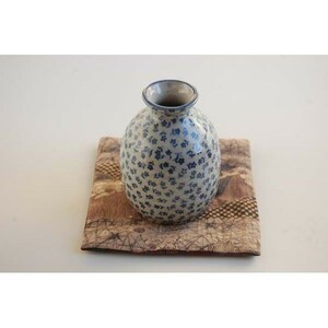  sake bottle Indigo. small flower antique style forest river kiln 