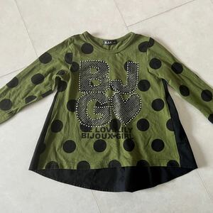 トップス 長袖Tシャツ　B.J.G☆120サイズ女の子　カーキブラック水玉ラインストーン