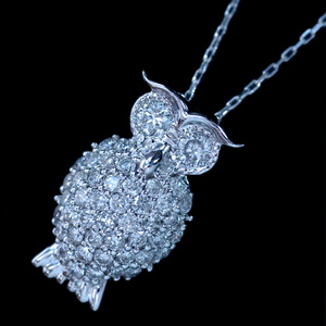 *PN5981【BC新作ウェディングジュエリー】Owl Diamond Necklace 天然絶品ダイヤモンド０．４５ct 最高級18金WG無垢ネックレス 新品